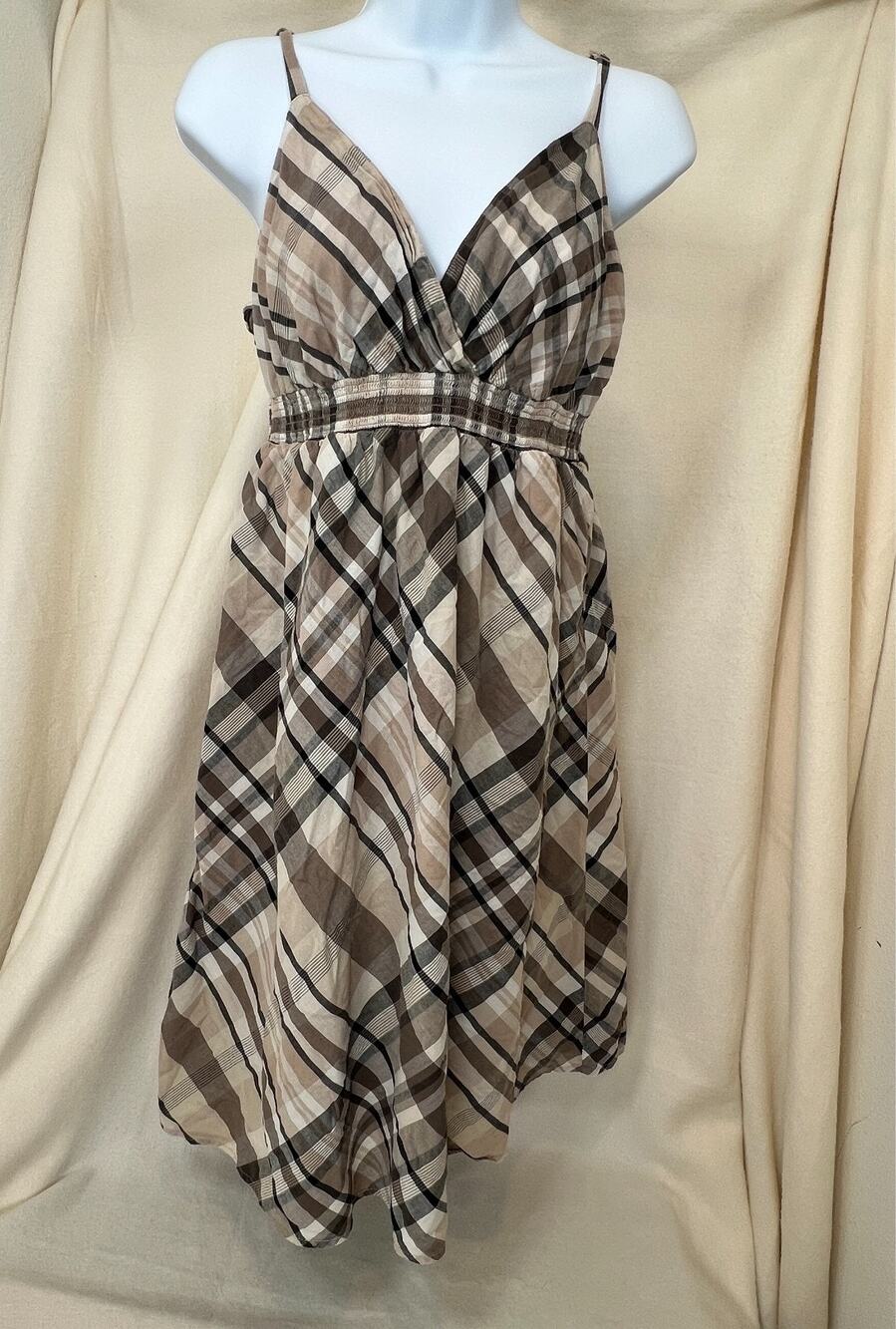 Sonoma Juniors XL Plaid Babydoll Smock Elastic Back Schoolgirl Maidwear 4988